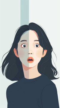 一個(gè)驚訝的年輕女子的插圖她留著長(zhǎng)長(zhǎng)的黑發(fā)