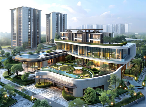 鳥瞰圖展示的高端住宅小區(qū)