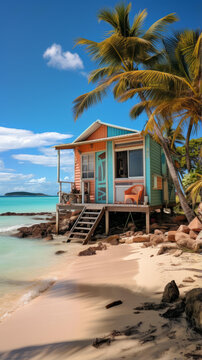 加勒比海島上的海灘小屋