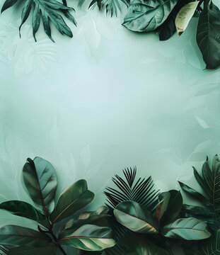 綠色熱帶植物葉子邊框背景