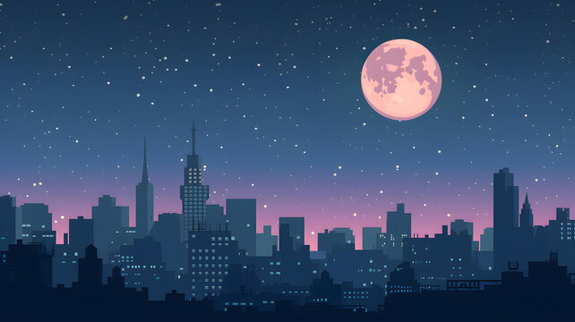 夜空繁星下的城市剪影