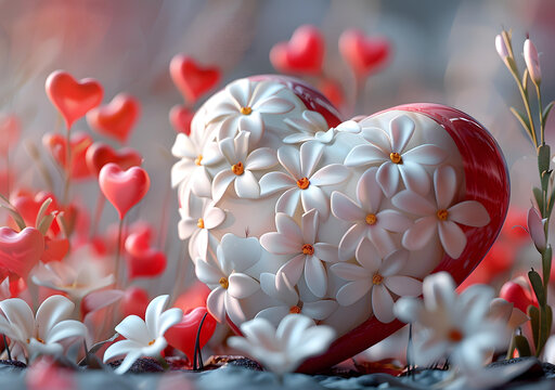 3D白色花朵愛心