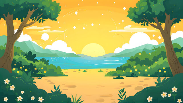 夏日樹木山峰風景