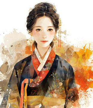 身穿韓國傳統(tǒng)服飾的美麗韓國女性