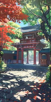 日式寺廟紅葉拱門