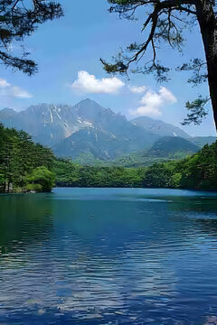 寧靜的山間湖泊景色