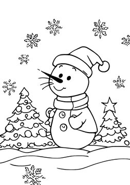 圣誕節(jié)可愛雪人站在圣誕樹旁