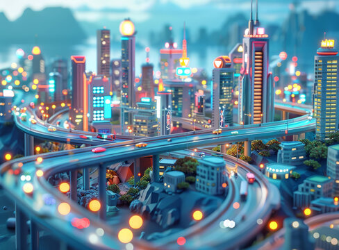 未來都市公路與摩天大樓