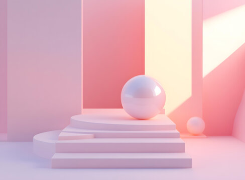 粉紅色背景下的白色球體3D渲染