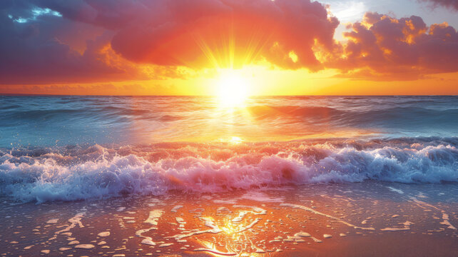 夕陽下的海灘