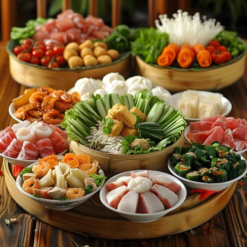 新鮮美味的火鍋食材拼盤(pán)