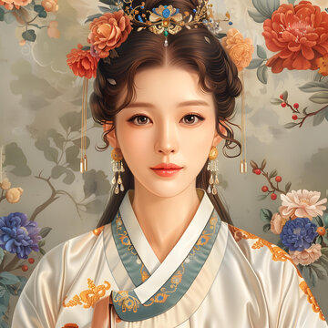 身著傳統(tǒng)韓服的優(yōu)雅亞洲女性