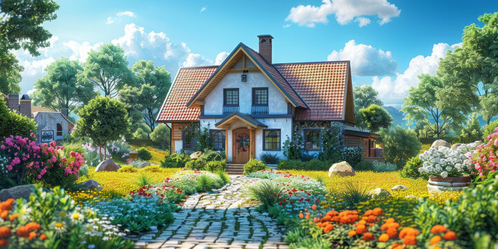 鮮花環(huán)繞的小屋