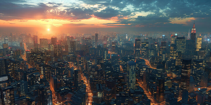 夕陽(yáng)中的摩天大樓城市景觀