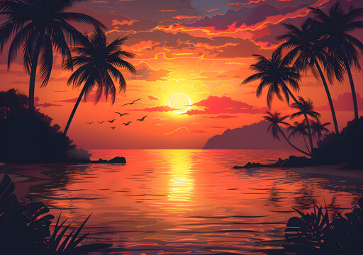 夕陽下的海灘