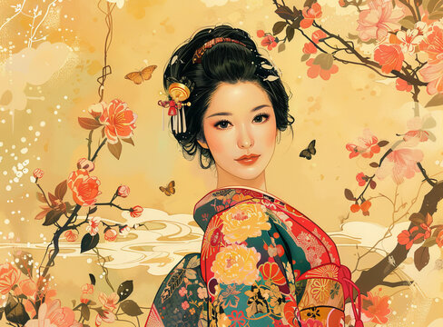 身著和服的亞洲女性