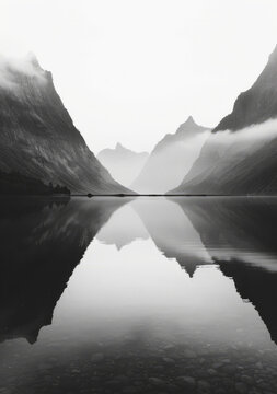 寧靜的湖泊倒映著群山