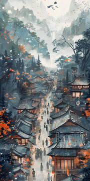 古風(fēng)街道的AI圖片