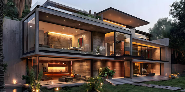 現(xiàn)代玻璃幕墻水泥住宅建筑設(shè)計(jì)