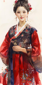 身穿韓國傳統(tǒng)服飾的美麗韓國女性