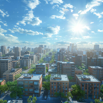 城市天際線與住宅建筑和綠色空間