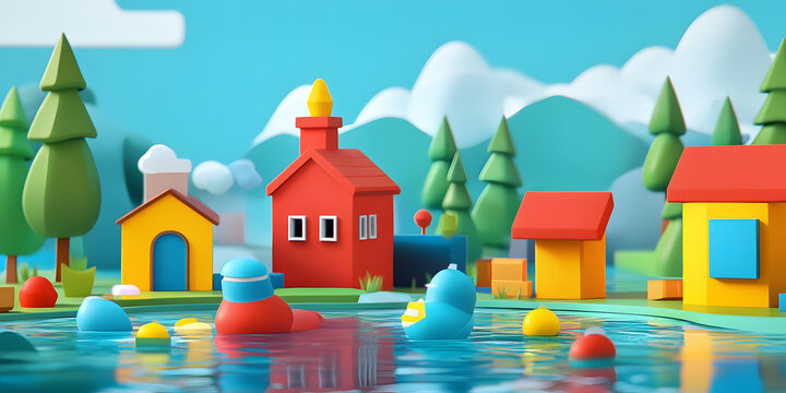 卡通小鎮(zhèn)彩色房屋3D