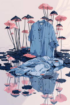 藍色衣服和粉色蘑菇