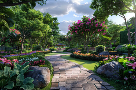 郁郁蔥蔥的花園小徑