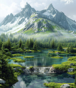 山谷湖泊風(fēng)景