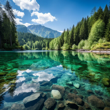 山間碧湖的AI圖片