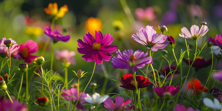 田野里的粉紅色波斯菊花