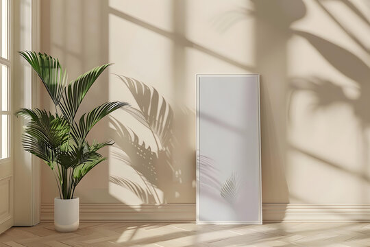 簡約家居裝飾，植物與空白畫布