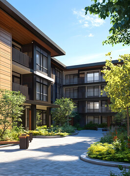 現(xiàn)代公寓建筑綠植庭院