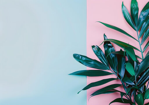 粉藍背景上的綠色葉子