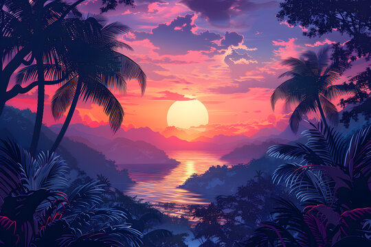 熱帶夕陽下的平靜海面風(fēng)光