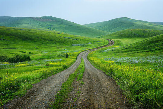 蜿蜒穿過青翠山丘的道路