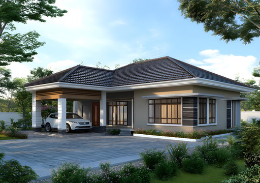 現(xiàn)代住宅設(shè)計(jì),帶車棚和前院