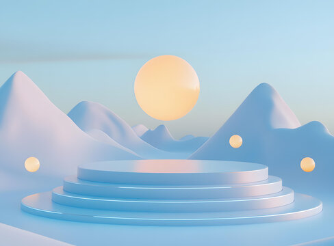 藍色黃色極簡主義 3D 渲染抽象背景