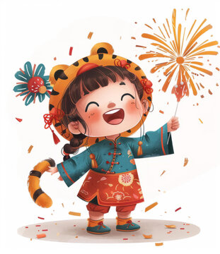 虎年小女孩慶祝新年
