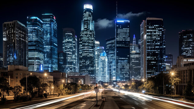 洛杉磯摩天大樓夜景
