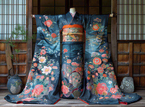 一件帶花卉圖案的和服