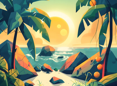 熱帶海灘日落景觀