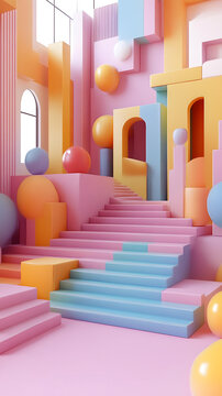 彩色幾何圖形的抽象3D