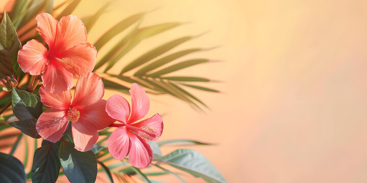 熱帶花卉橙色背景