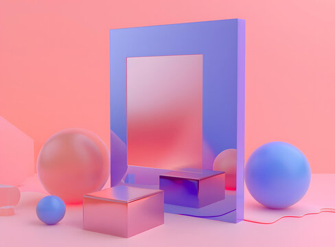 幾何圖形和彩色背景的抽象3D渲染