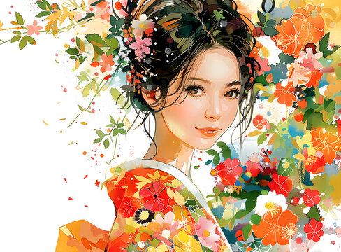 身穿和服的日本藝伎