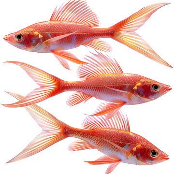 三條紅色的魚在水中游動(dòng)