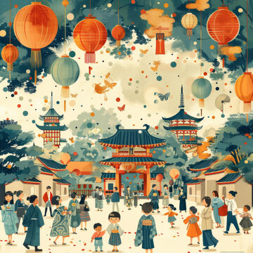日本祭祀上的和服人群