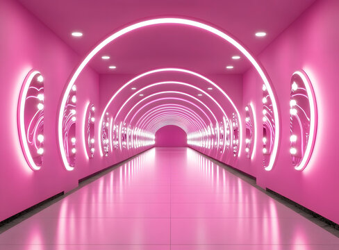 粉色霓虹燈圓形燈光隧道