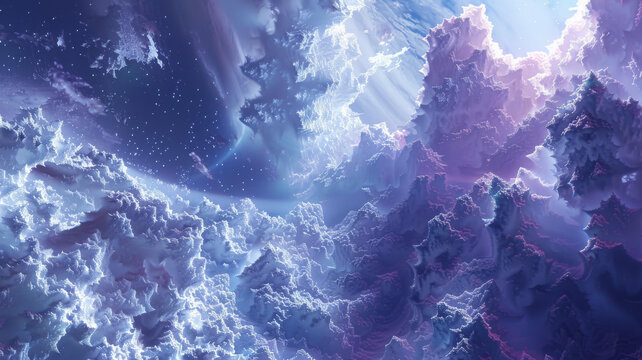 星際空間云彩在紫色藍色和粉色的陰影中